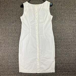 Vintage BETU Silks White Cotton Button Front Sleeveless Dress M Hong Kong